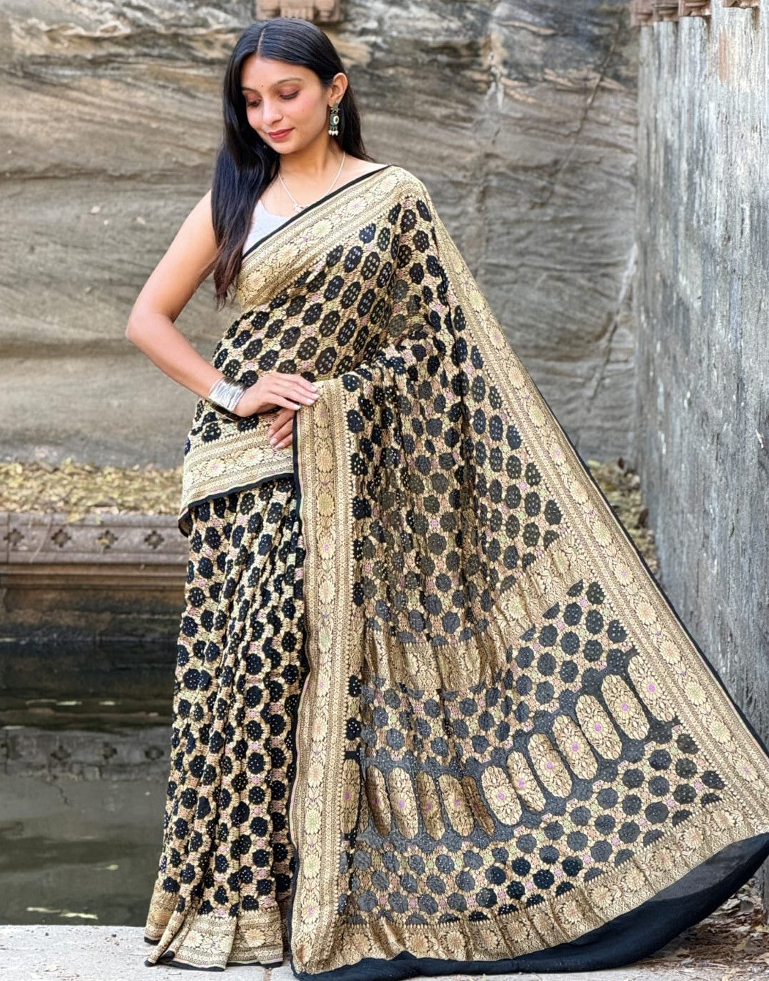 Pure Handloom Khadi Georgette Bandhej Saree