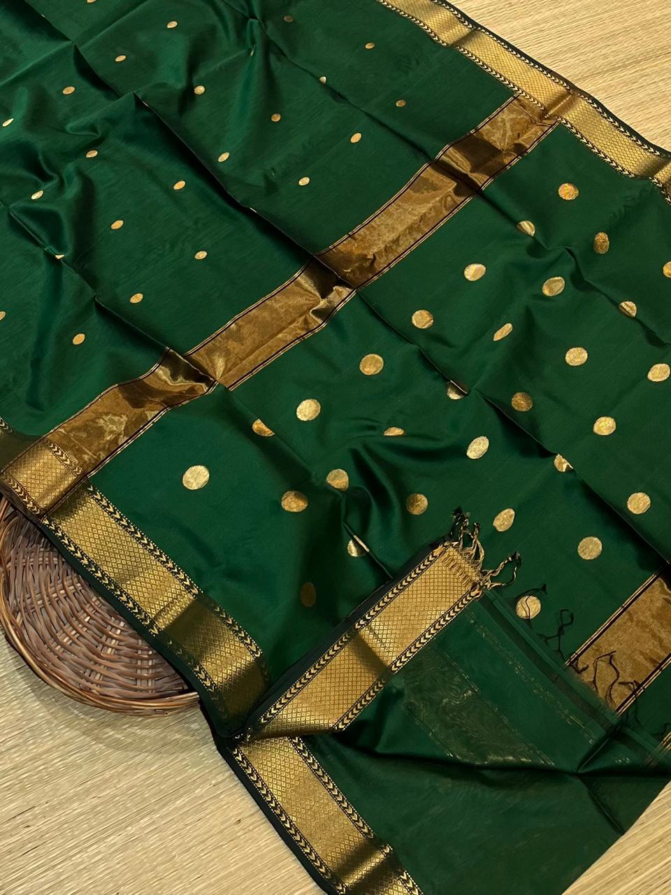 Pure Maheshwari Handloom Golden Butti Work Saree
