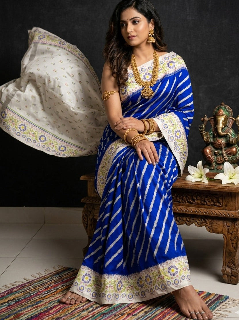 Pure Ikkat Double Weaving Silk Pattu Saree | Exclusive Floral Print Design