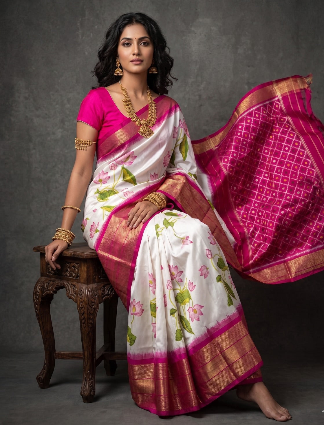 Pure Ikkat Double Weaving Silk Pattu Saree | Exclusive Floral Print Design