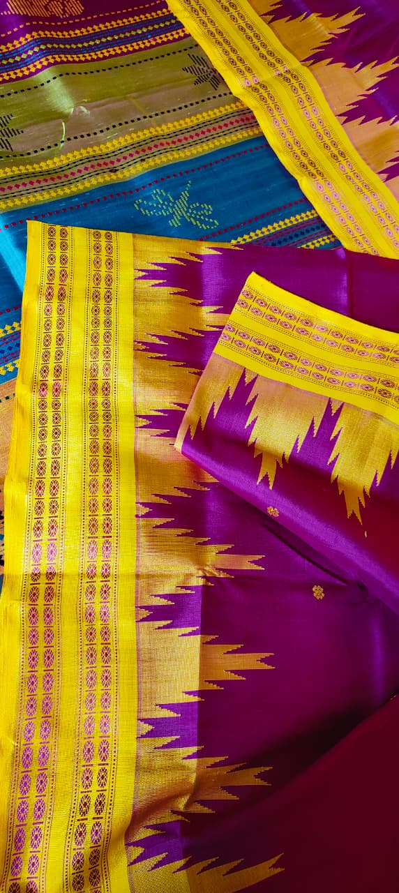 Exclusive Berhampuri Double Pallu Pure Silk Saree | Heavy Thread Work Multicolour Pallu | Luxury Handloom