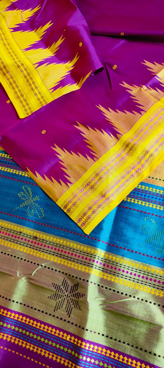 Exclusive Berhampuri Double Pallu Pure Silk Saree | Heavy Thread Work Multicolour Pallu | Luxury Handloom