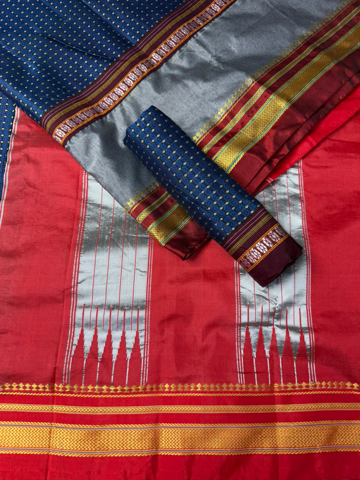 Ilkal Saree with Khun Patchwork | Navy Blue | Blouse Piece