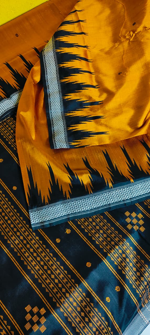 Berhampuri Double Pallu Silk Saree | Rusty Copper with Black Temple Border