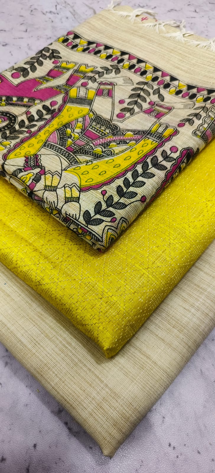 Bhagalpur Kataan Dobby Suit Material | Madhubani Print Dupatta & Cotton Dupion