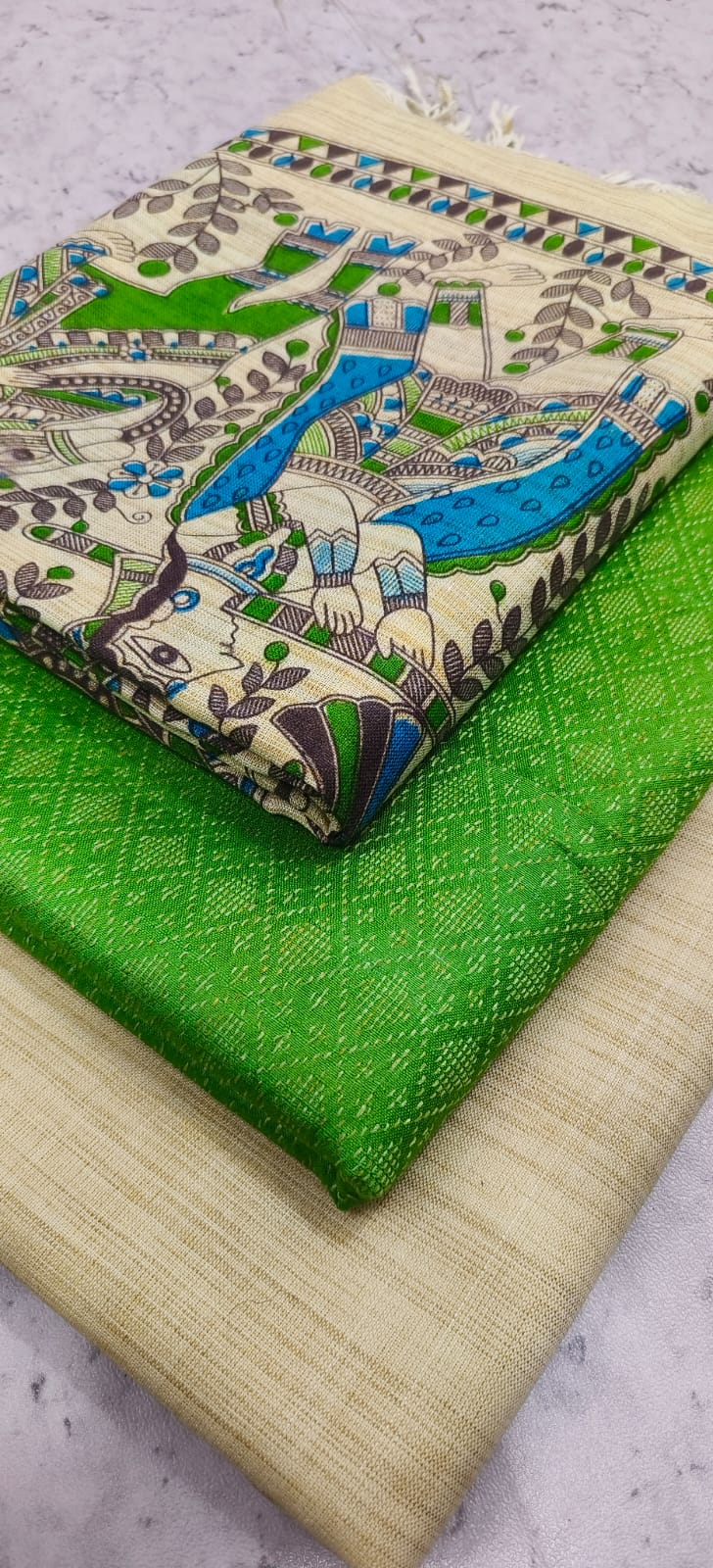 Bhagalpur Kataan Dobby Suit Material | Madhubani Print Dupatta & Cotton Dupion