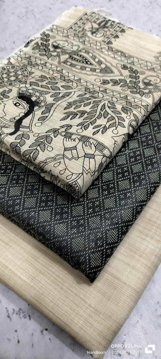 Bhagalpur Kataan Dobby Suit Material | Madhubani Print Dupatta & Cotton Dupion