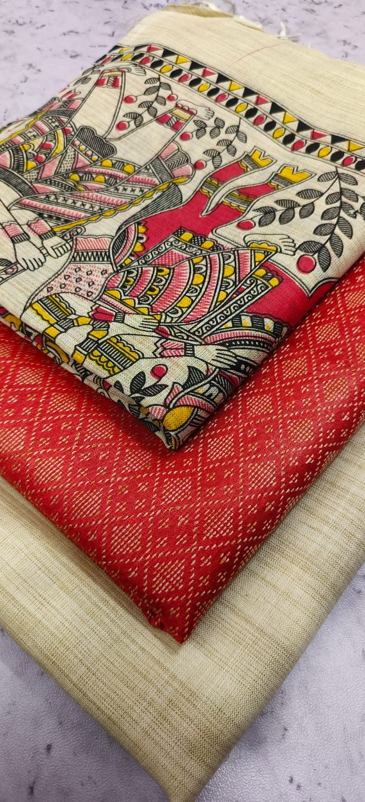Bhagalpur Kataan Dobby Suit Material | Madhubani Print Dupatta & Cotton Dupion