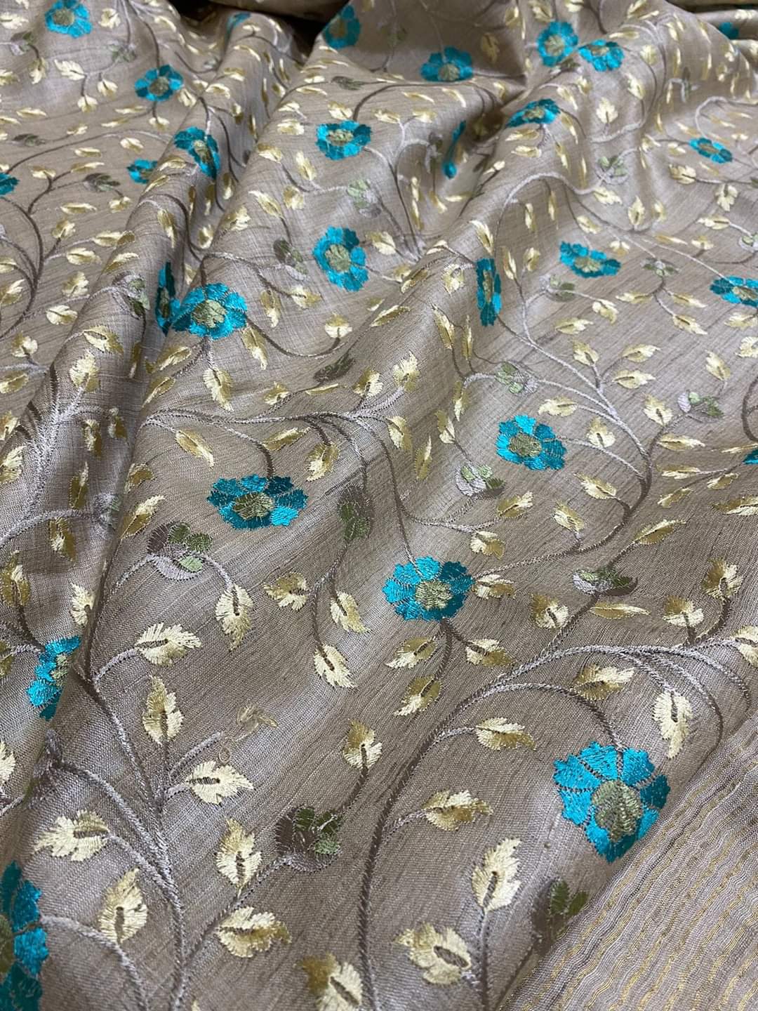 Bhagalpuri Tussar Silk Handloom Saree | Floral Embroidery & Silk Mark Certified