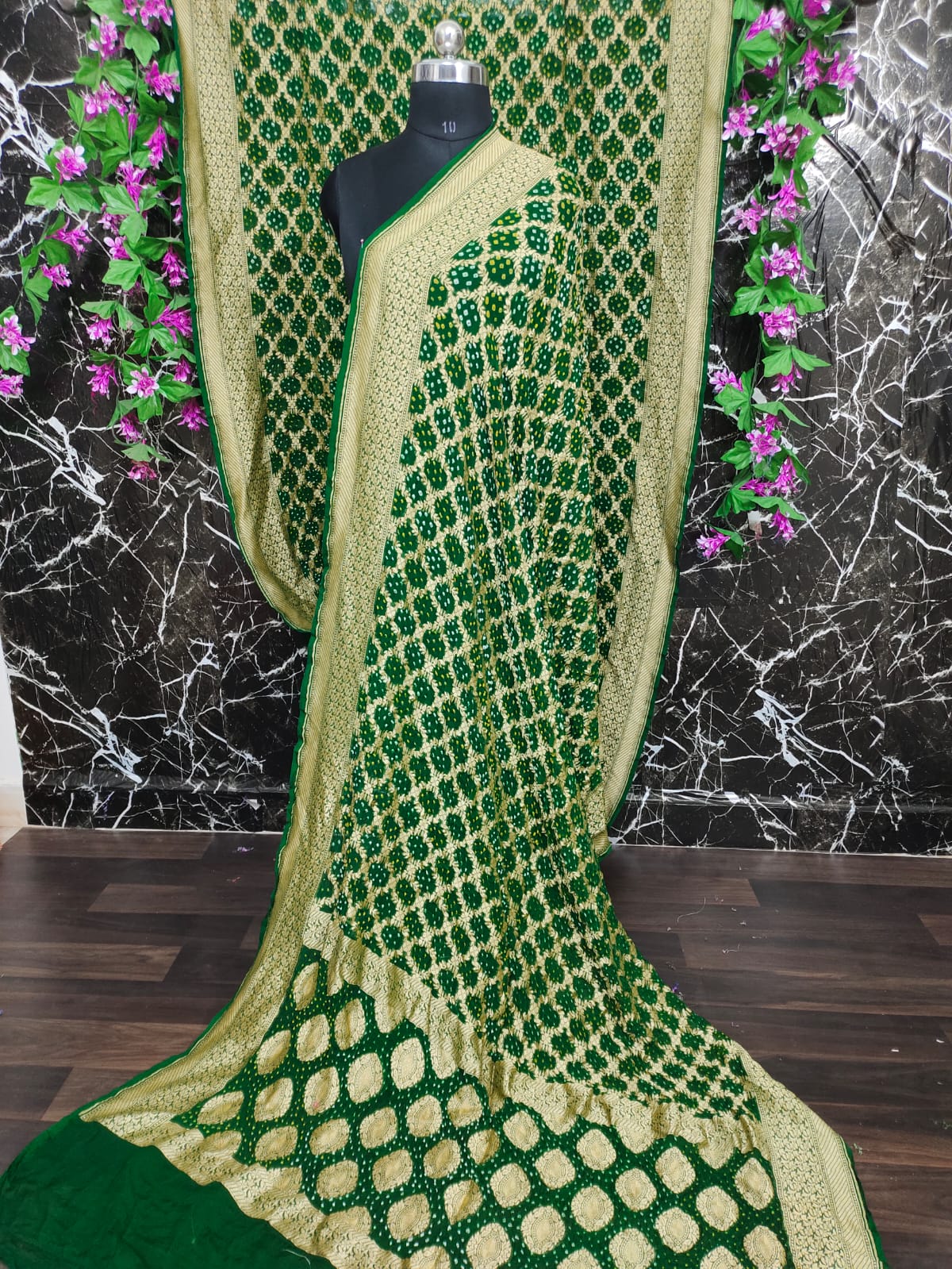 Pure Khaddi Banarasi Georgette Saree | Neem Zari Nakshi Weaving & Bandhej Tie-Dye