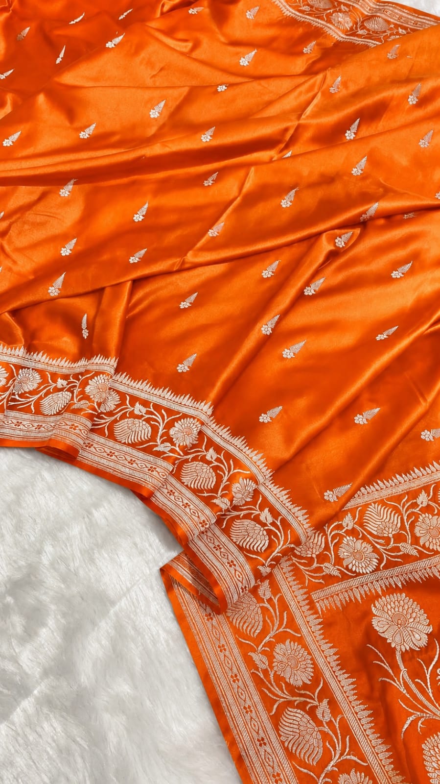 Banarasi Katan Mashru Silk Saree – Orange | Designer Border & Pallu