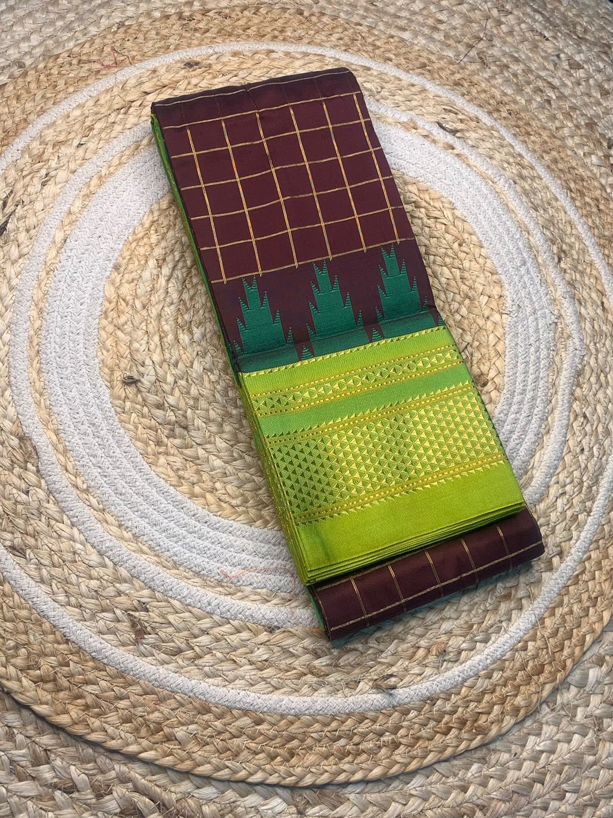 Authentic Karnataka Handloom Ilkal Mulberry Semi Silk Temple Border Saree | Pure Silk Tope Pallu