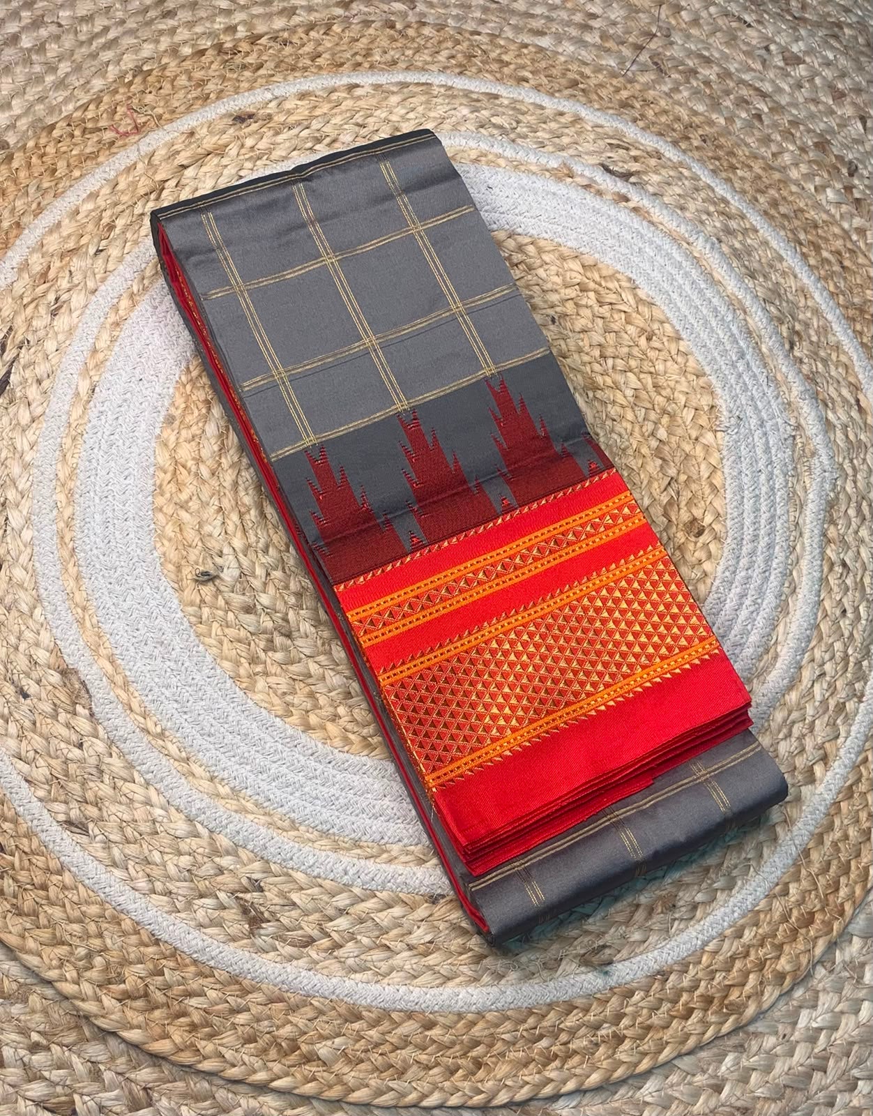 Authentic Karnataka Handloom Ilkal Mulberry Semi Silk Temple Border Saree | Pure Silk Tope Pallu
