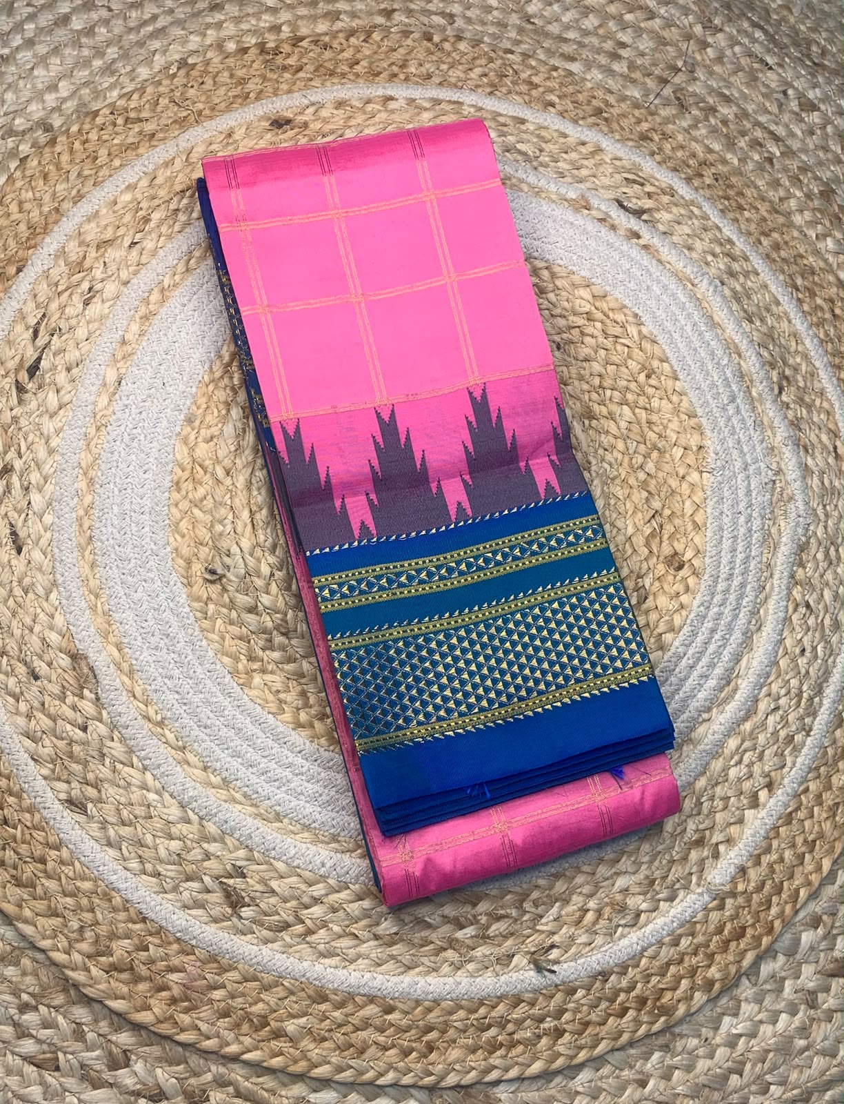 Authentic Karnataka Handloom Ilkal Mulberry Semi Silk Temple Border Saree | Pure Silk Tope Pallu