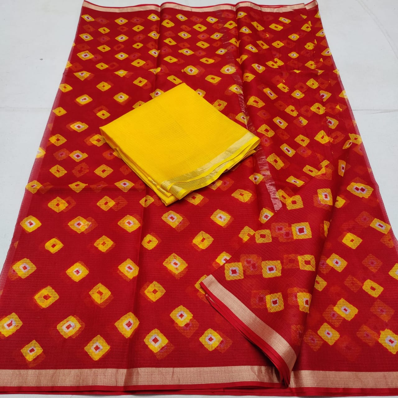 Pure Silk Kota Doria Hand Bandhej Saree | Authentic Hand-Tied Bandhani