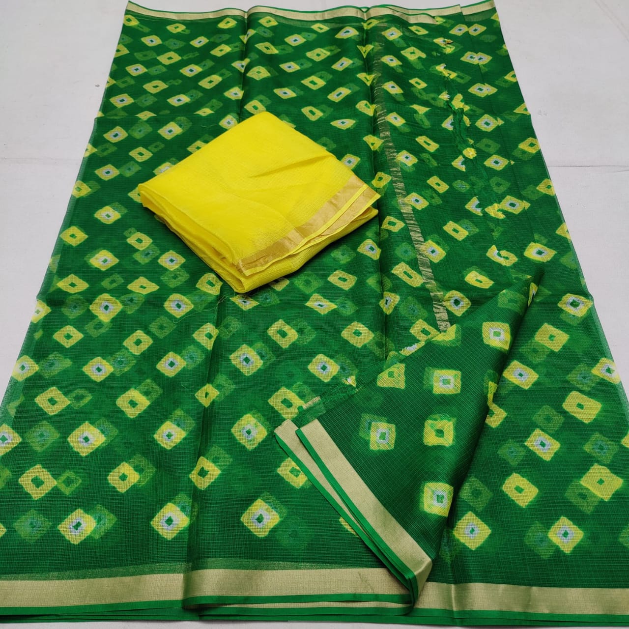 Pure Silk Kota Doria Hand Bandhej Saree | Authentic Hand-Tied Bandhani