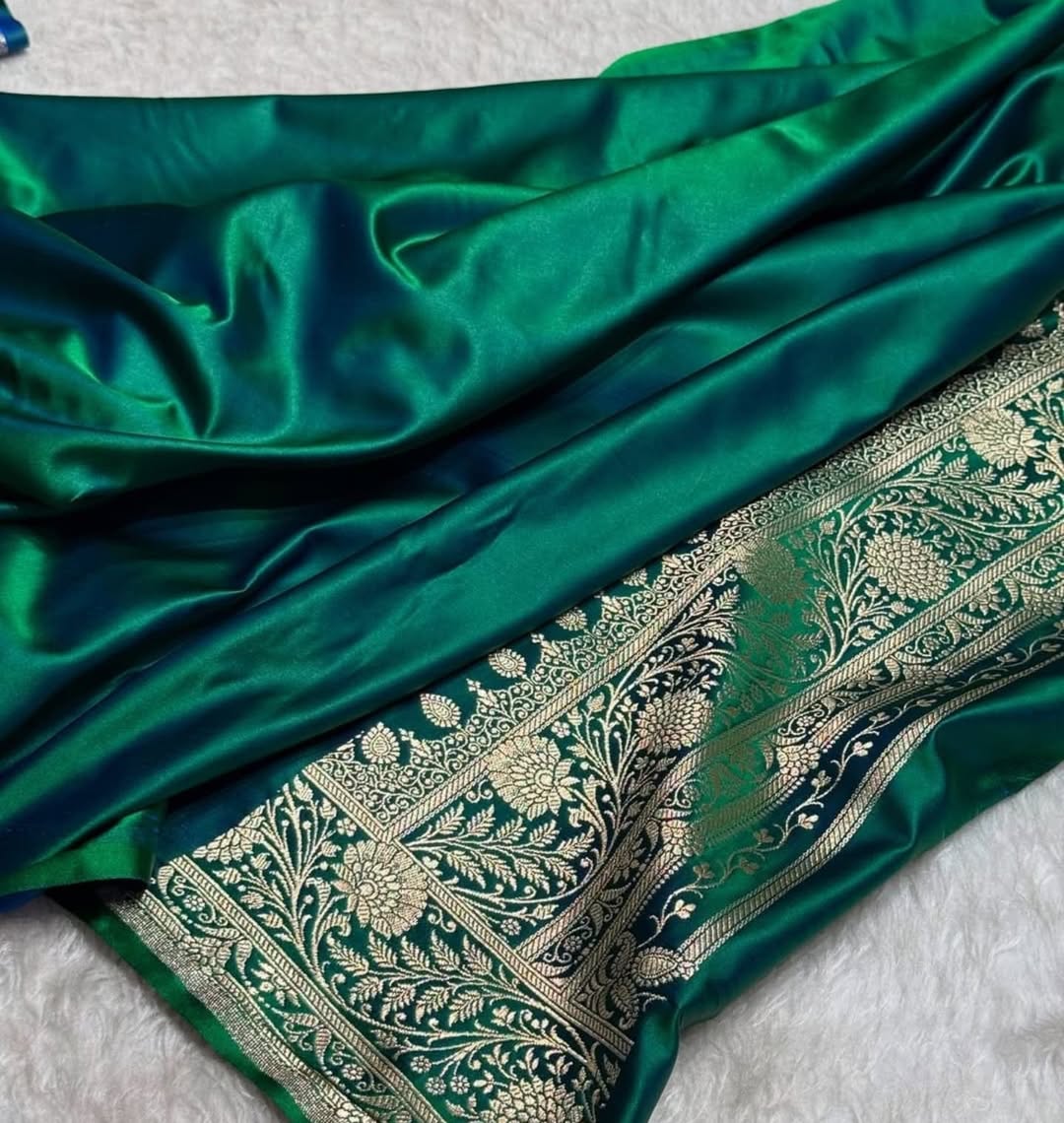 Premium Banarasi Soft Mashru Silk Saree with Rich Woven Border & Pallu | Festive & Wedding Wear