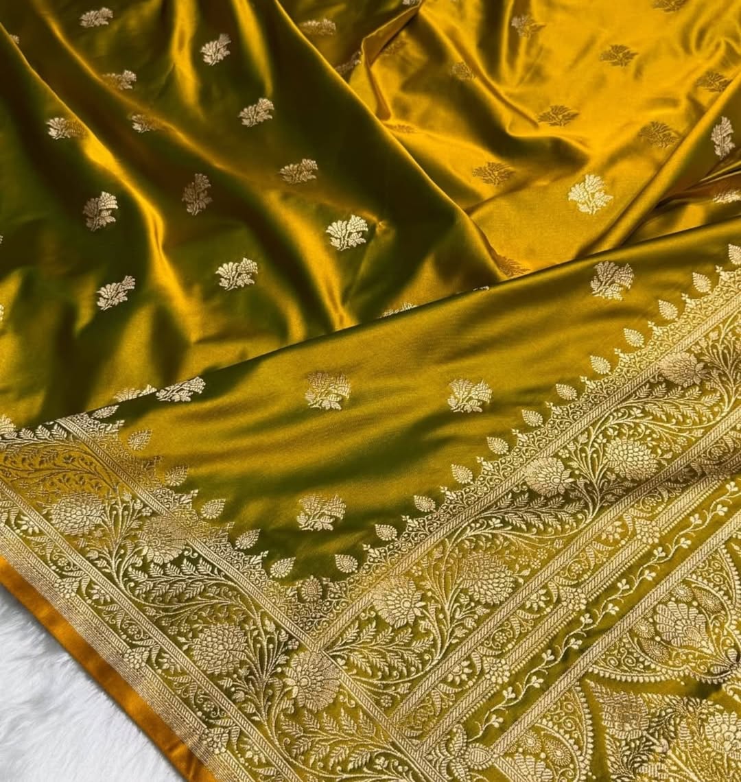 Premium Banarasi Soft Mashru Silk Saree with Rich Woven Border & Pallu | Festive & Wedding Wear
