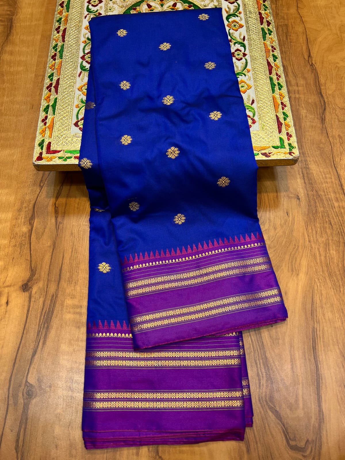 Authentic Narayanpet Paithani Handloom Saree | All Over Gold Zari Butti | Deep Blue