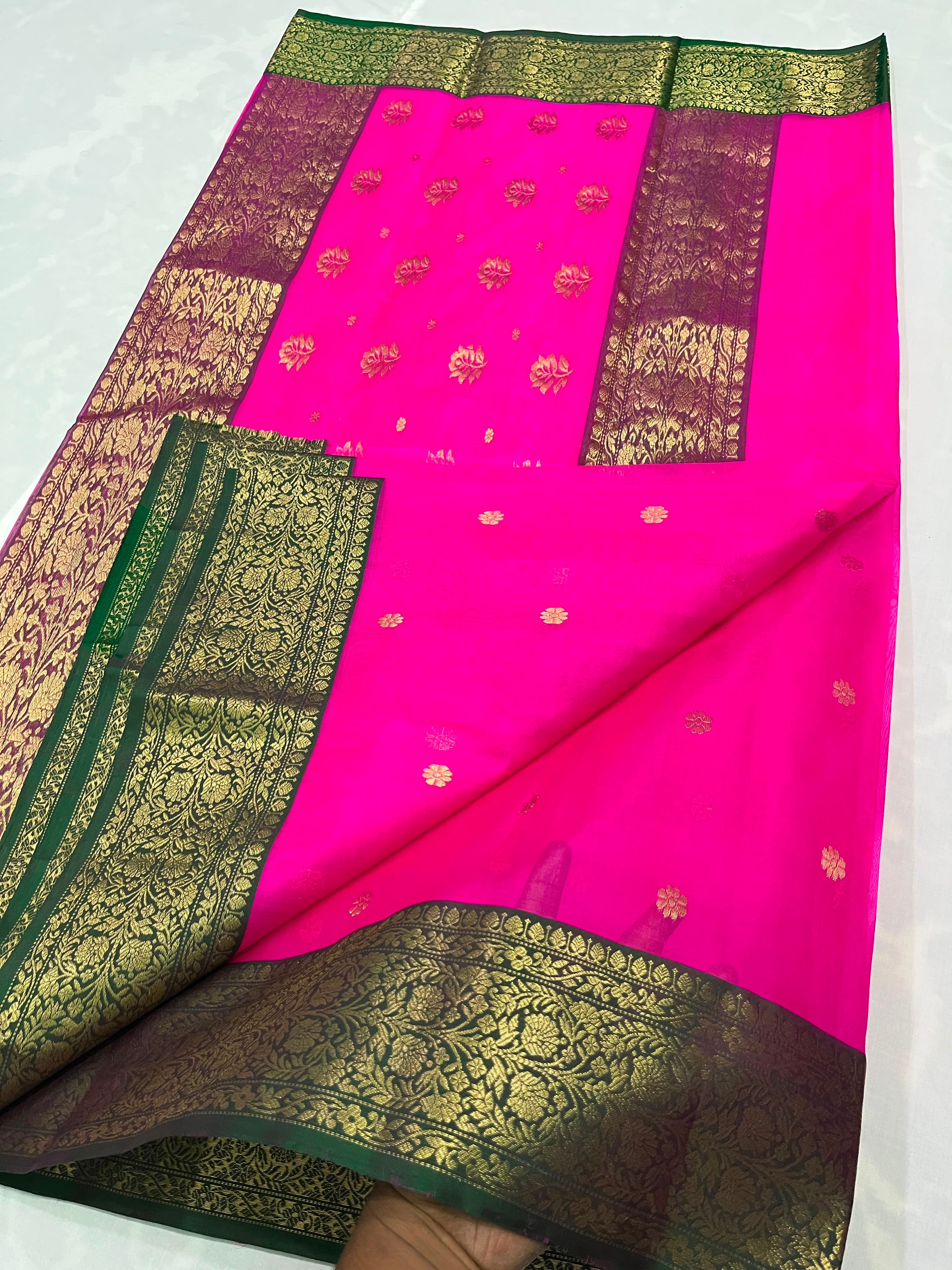 Authentic Chanderi Katan Silk Handloom Saree | Nakshi Border | Pink