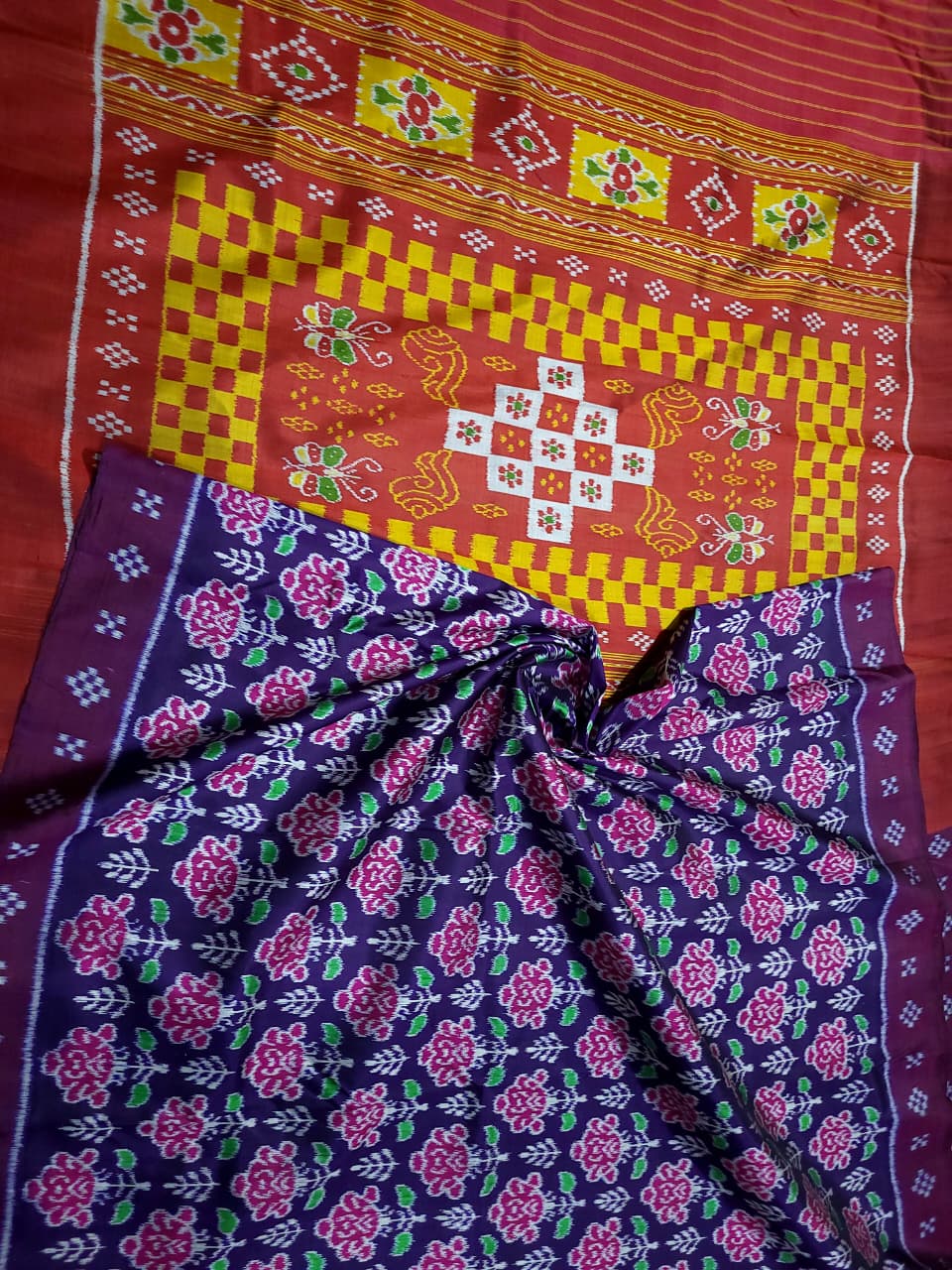 Authentic Odisha Handloom Khandua Mulberry Silk (Pata) Saree | 4 Ply Rose Flower Motif | Silk Jhoti Pasapali Anchal