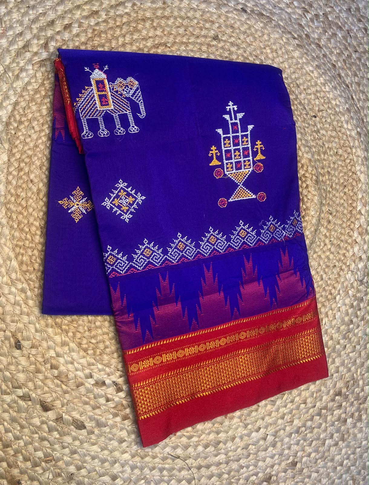 Karnataka Handloom Ilkal Traditional Kasuti Cotton Silk Saree | Chikki Paras Temple Border
