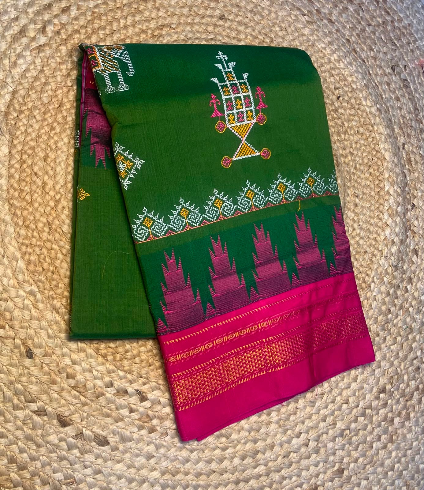 Karnataka Handloom Ilkal Traditional Kasuti Cotton Silk Saree | Chikki Paras Temple Border