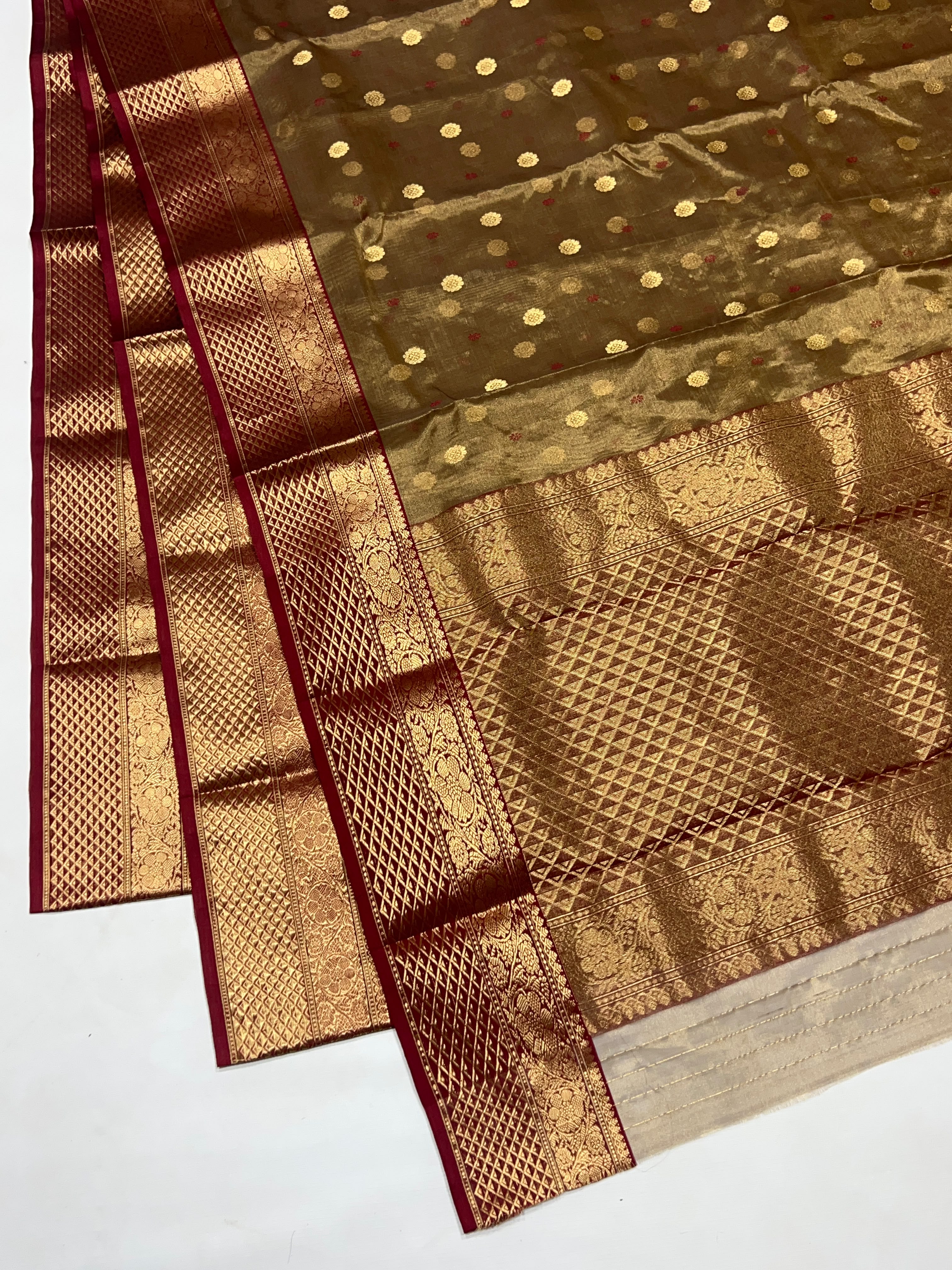 Metallic Gold Katan Silk Tissue Nakshi Border Saree with Designer Pallu