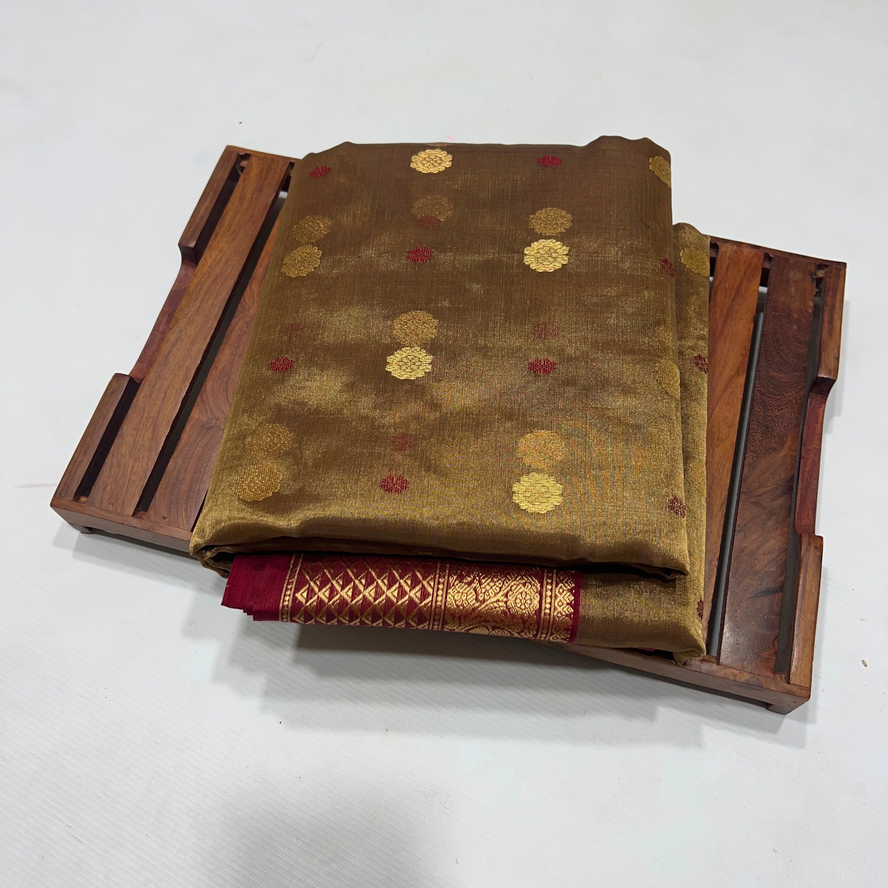Metallic Gold Katan Silk Tissue Nakshi Border Saree with Designer Pallu