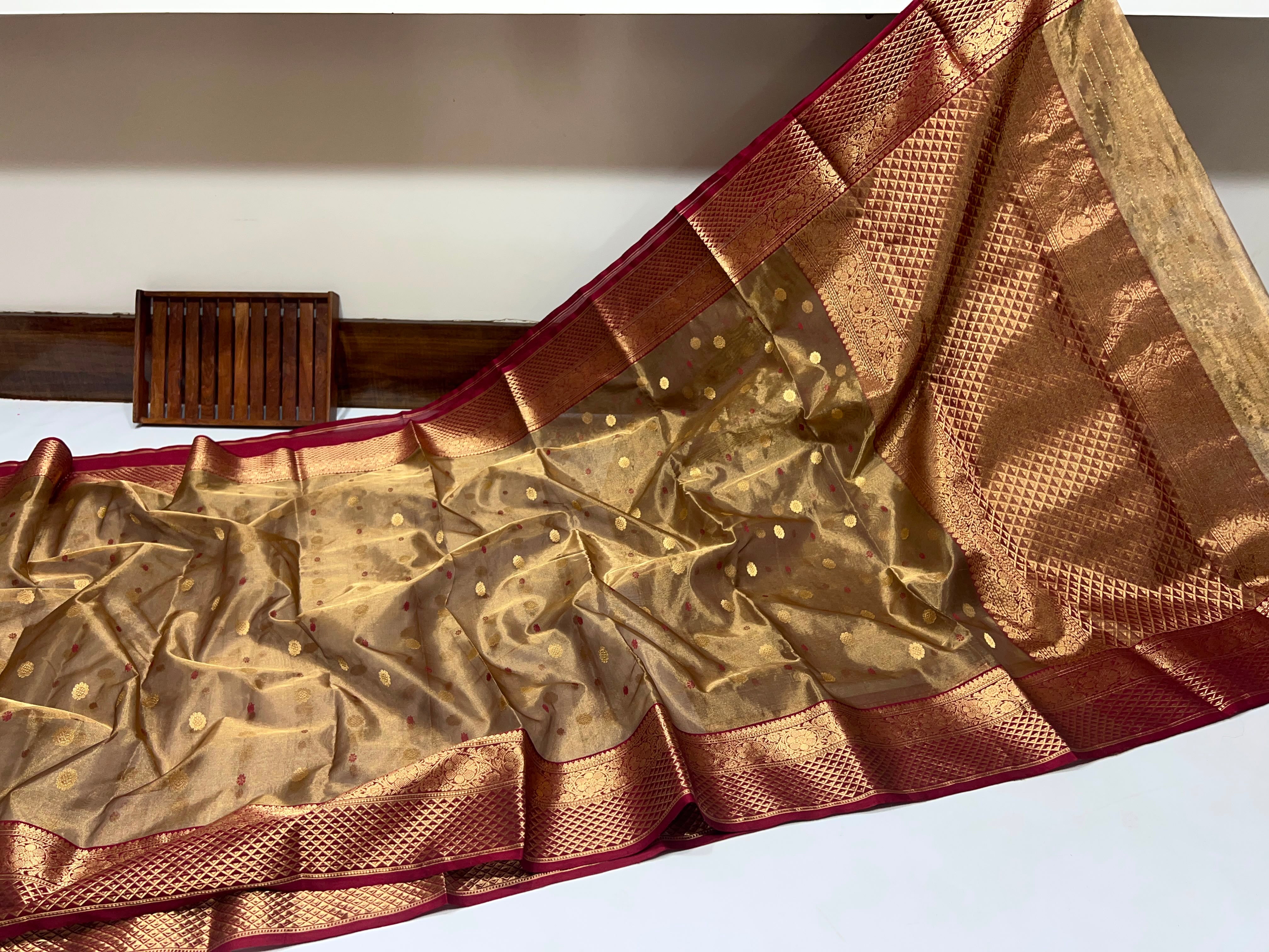 Metallic Gold Katan Silk Tissue Nakshi Border Saree with Designer Pallu