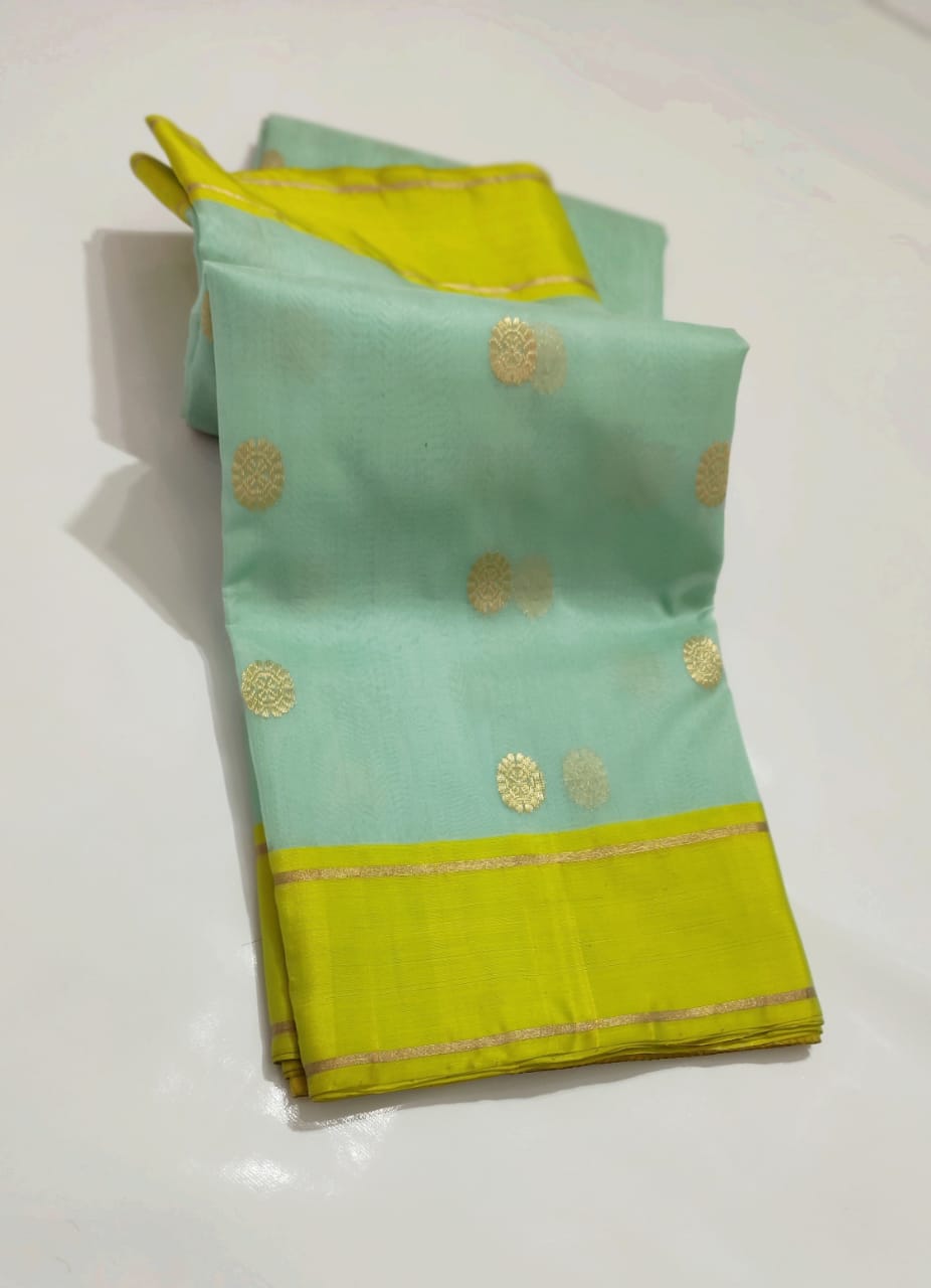 Pure Chanderi Silk Handloom Saree with Katan Silk Resham Border