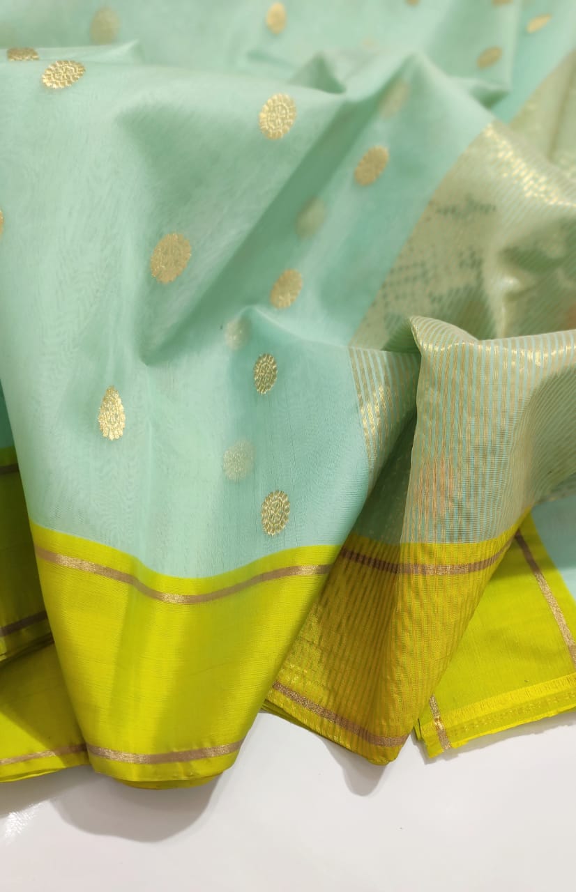 Pure Chanderi Silk Handloom Saree with Katan Silk Resham Border