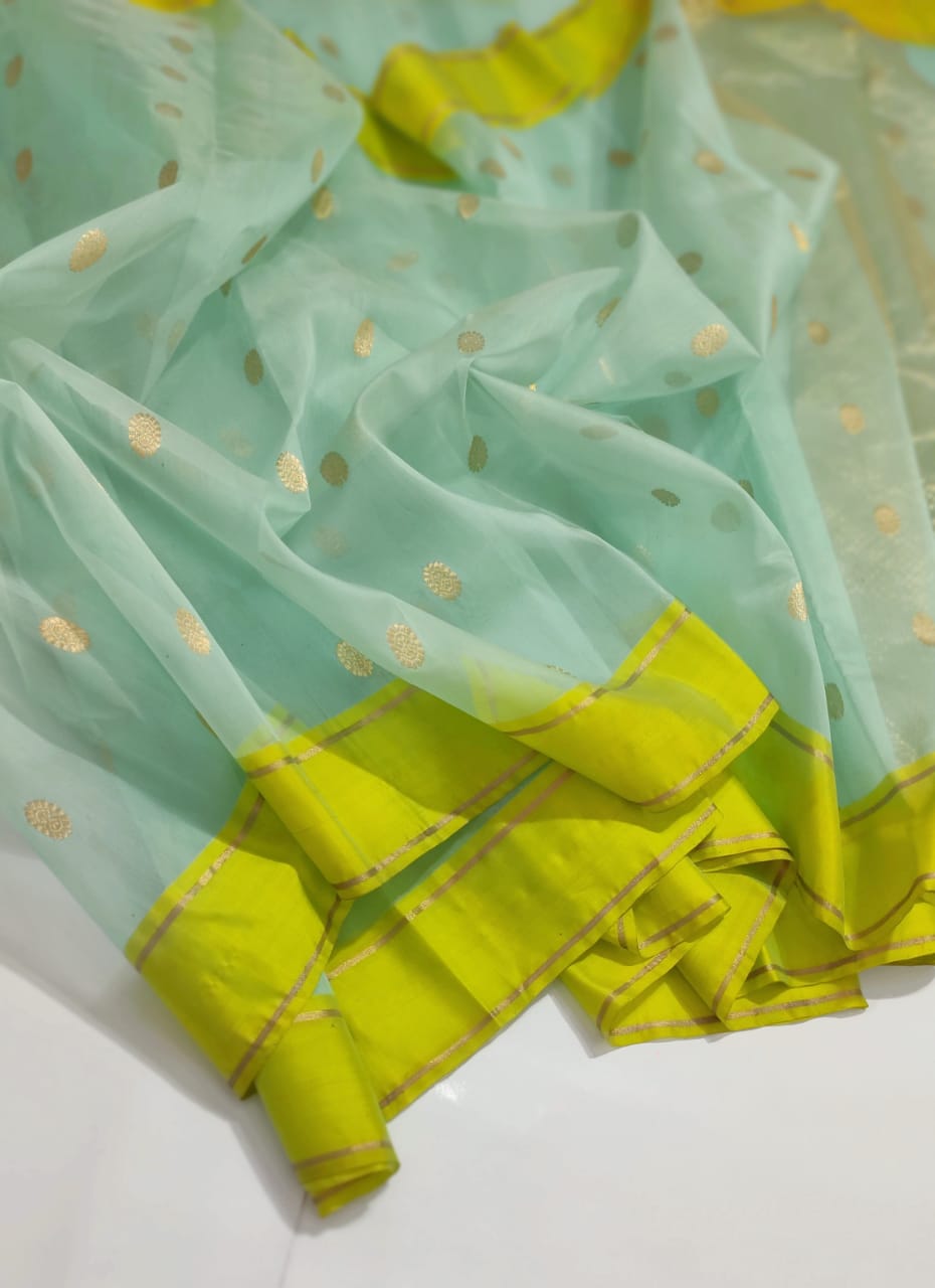 Pure Chanderi Silk Handloom Saree with Katan Silk Resham Border