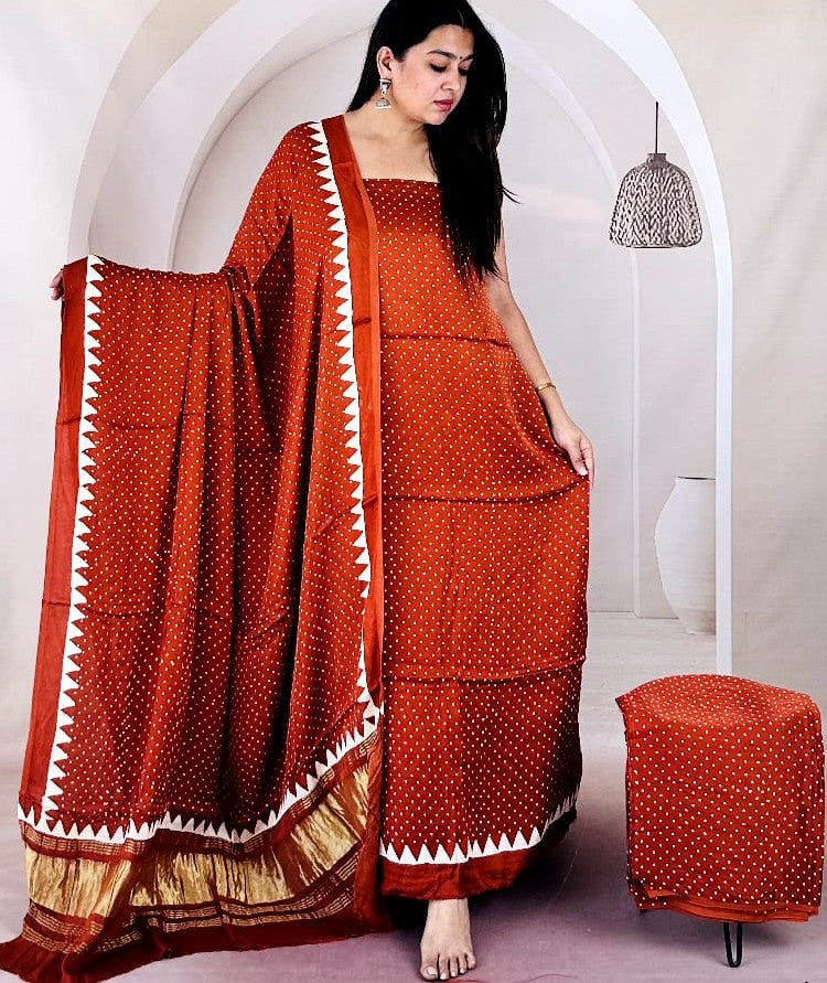 Pure Modal Silk Polka Dot Printed Salwar Suit Set with Tissue Pallu Dupatta