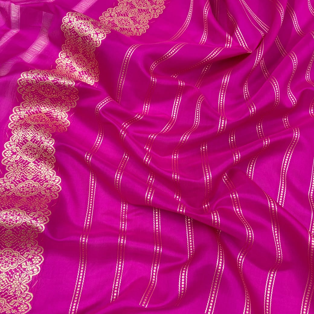 Pure Kora Tissue Banarasi Saree – Aqua with Three-Tone Zari & Scallop Cutwork