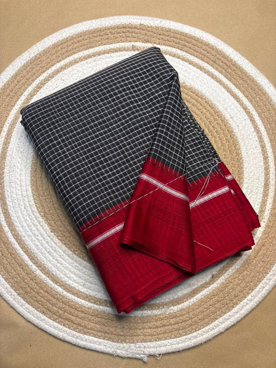 Pure Cotton Checked Patteda Anchu Ilkal Handloom Saree