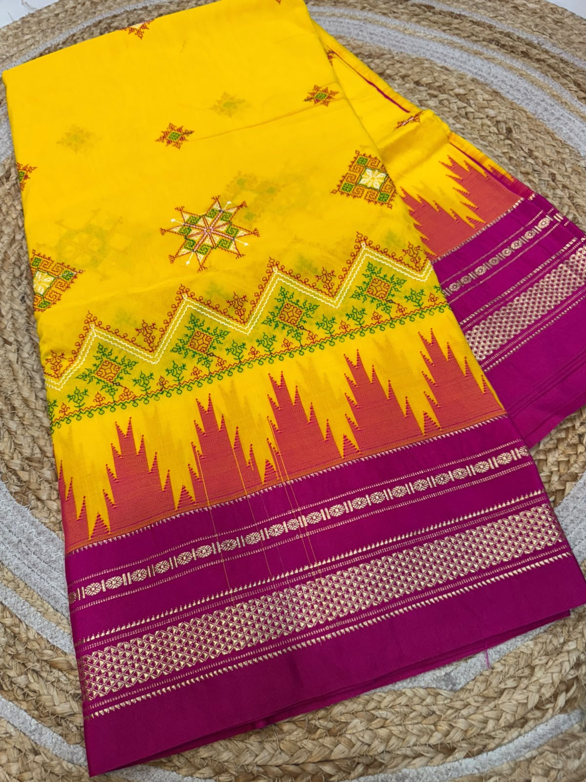 Art Silk Cotton Ilkal Saree with Temple Border Kasuti Work &amp; Tope Pallu