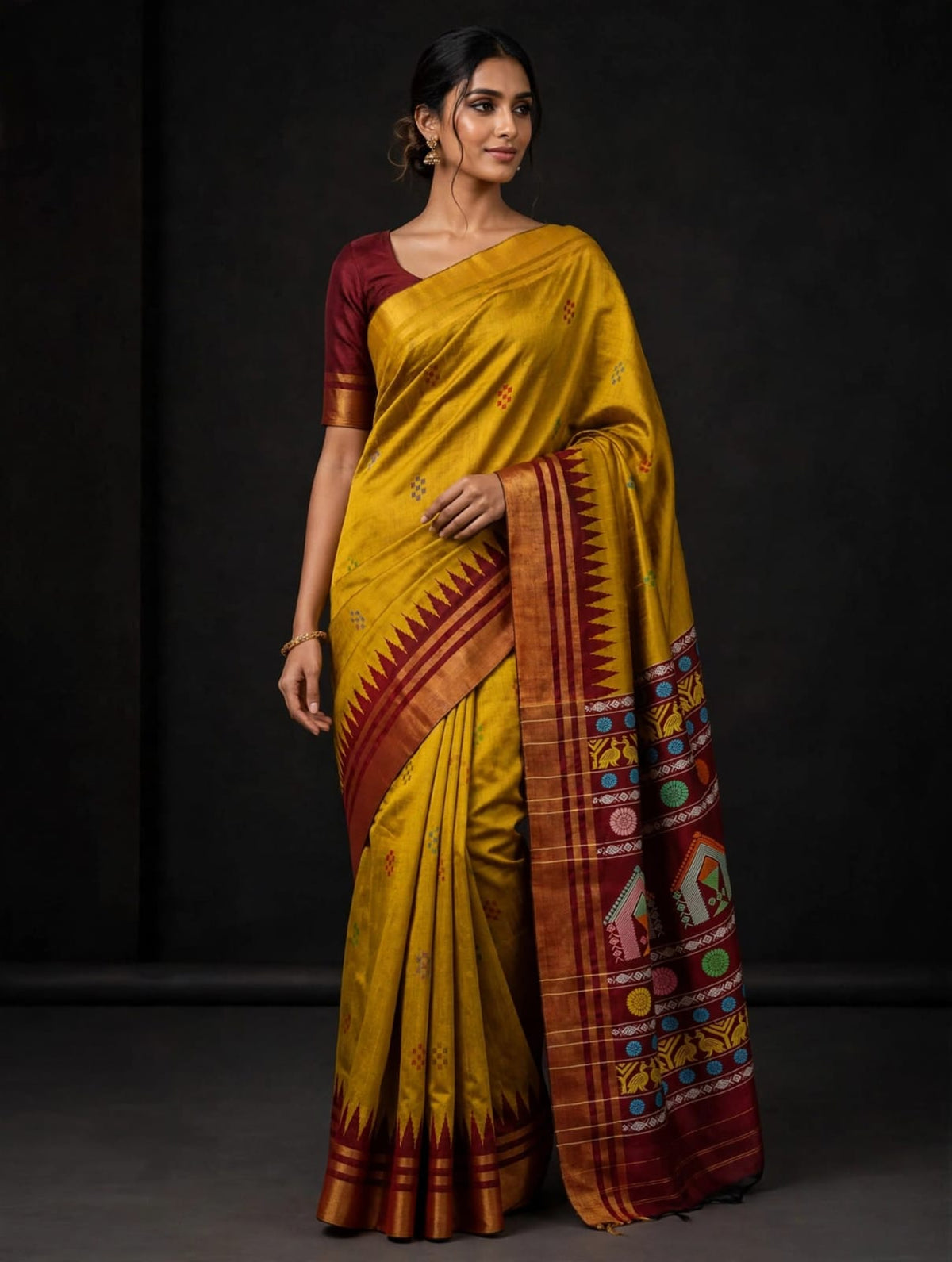 Chhattisgarh Pure Raw Silk Handloom Saree with Temple Border