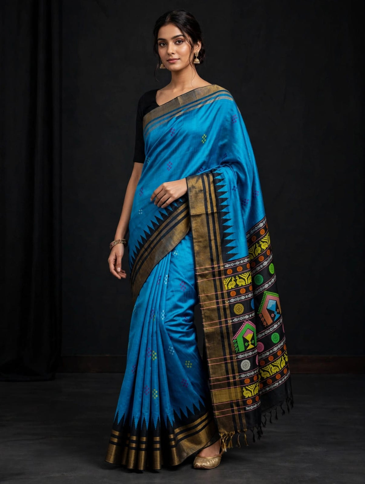 Chhattisgarh Pure Raw Silk Handloom Saree with Temple Border