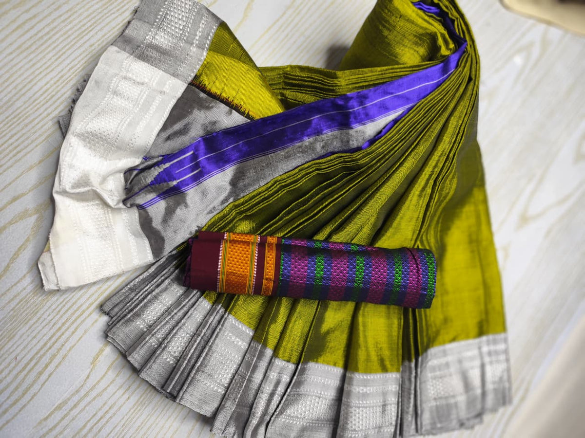 Ilkal Fancy Chikki Stripes Handloom Saree with Silk Pallu – Karnataka