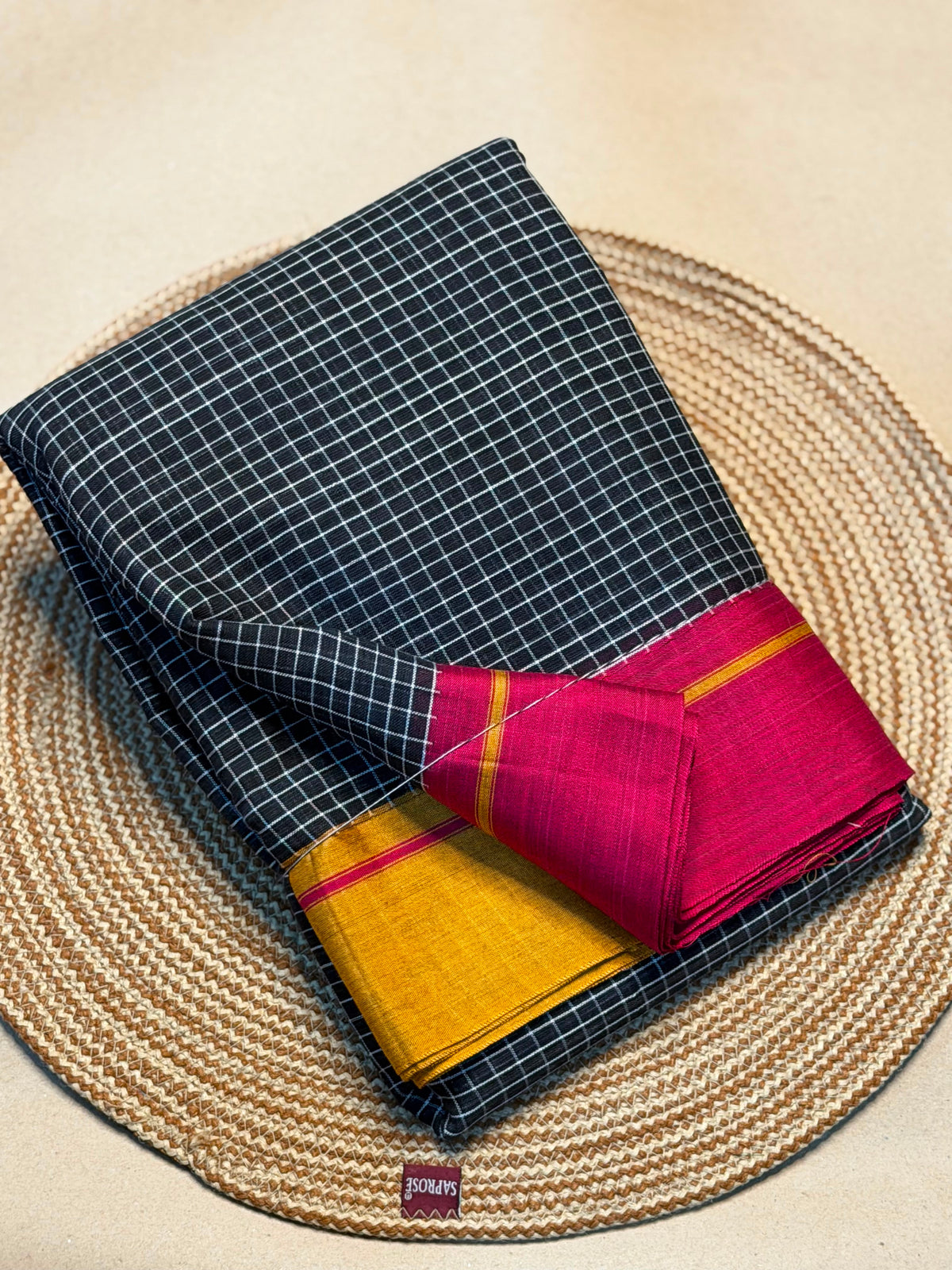 Pure Cotton Checked Patteda Anchu Ilkal Handloom Saree
