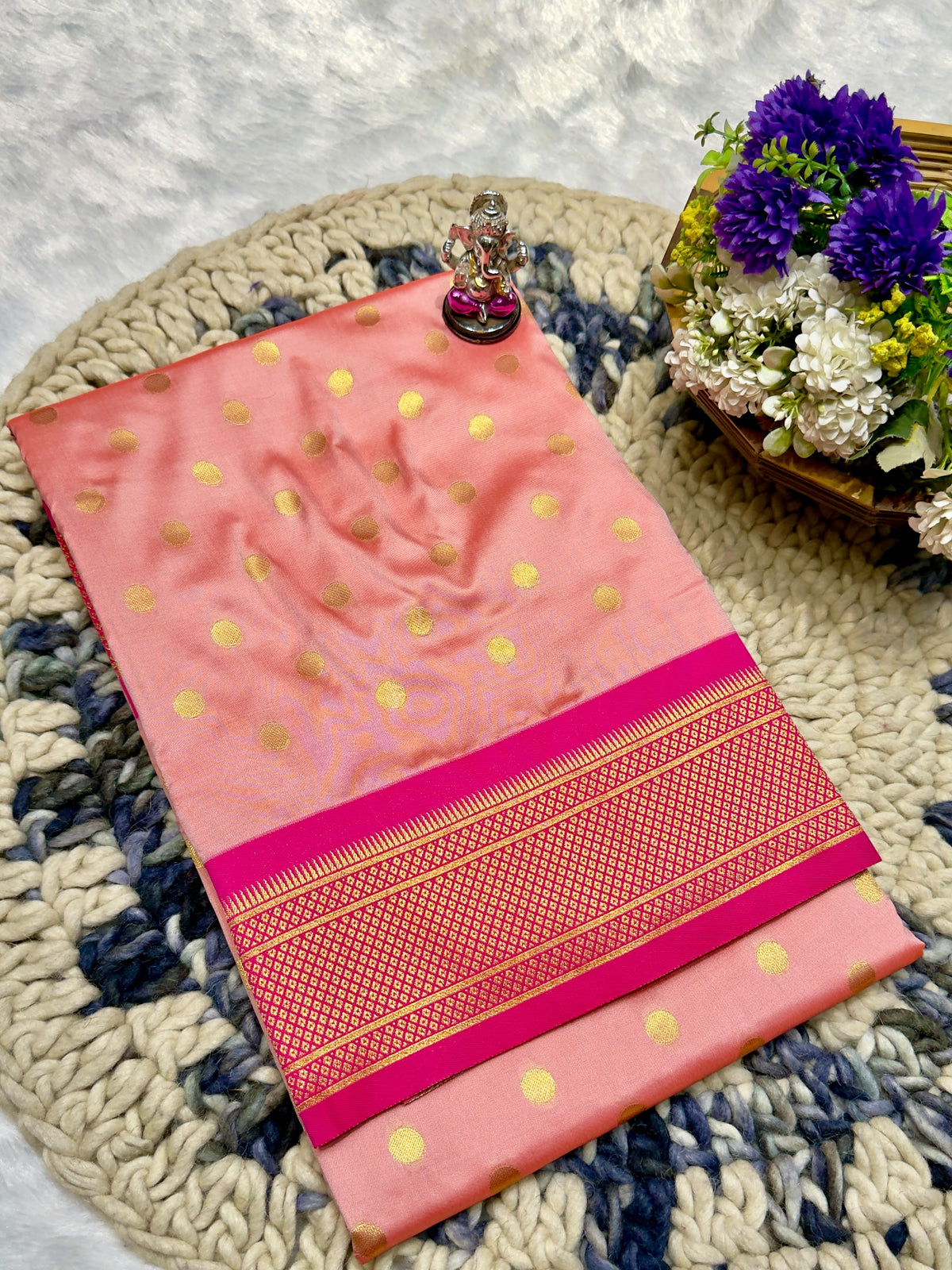 Maharashtra Katan Silk Saree with Kalanjali Zari Butti & Rich Zari Pallu