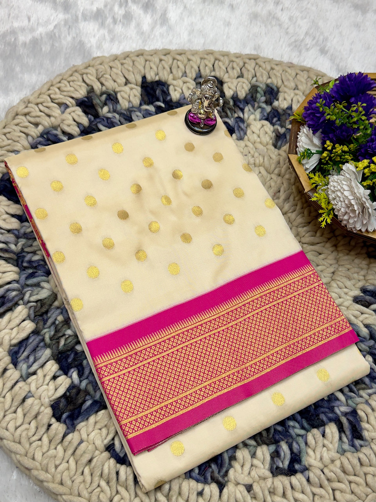 Maharashtra Katan Silk Saree with Kalanjali Zari Butti & Rich Zari Pallu