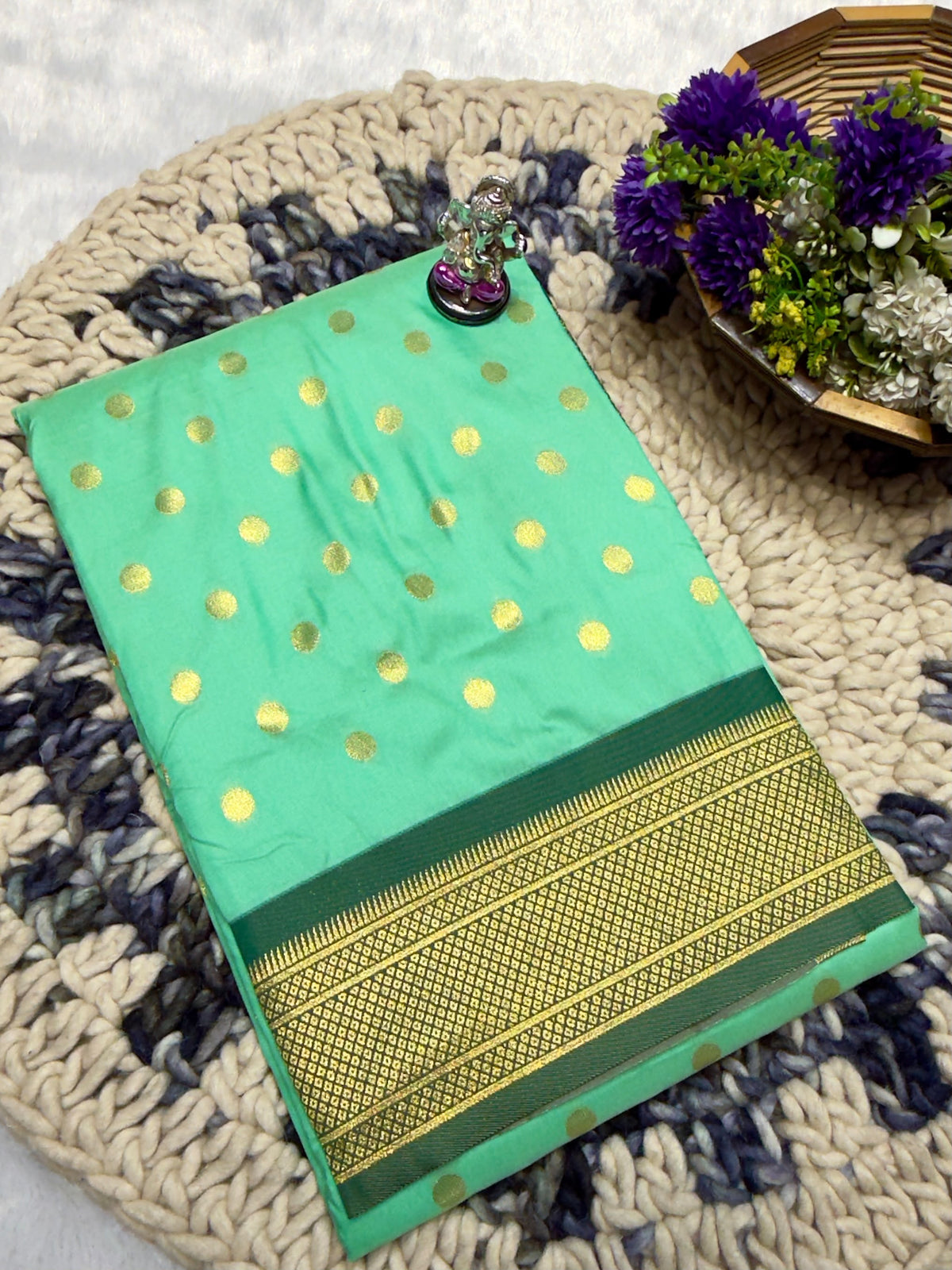 Maharashtra Katan Silk Saree with Kalanjali Zari Butti & Rich Zari Pallu