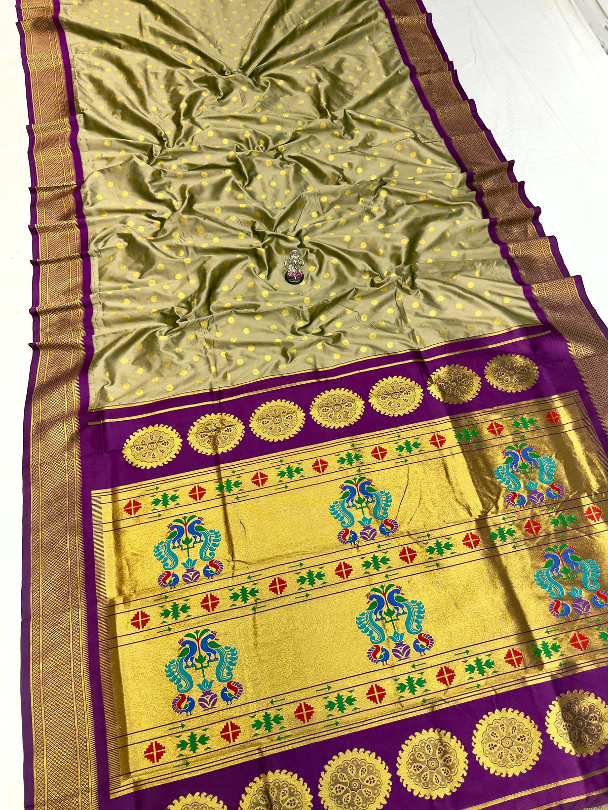 Maharashtra Katan Silk Saree with Kalanjali Zari Butti & Rich Zari Pallu