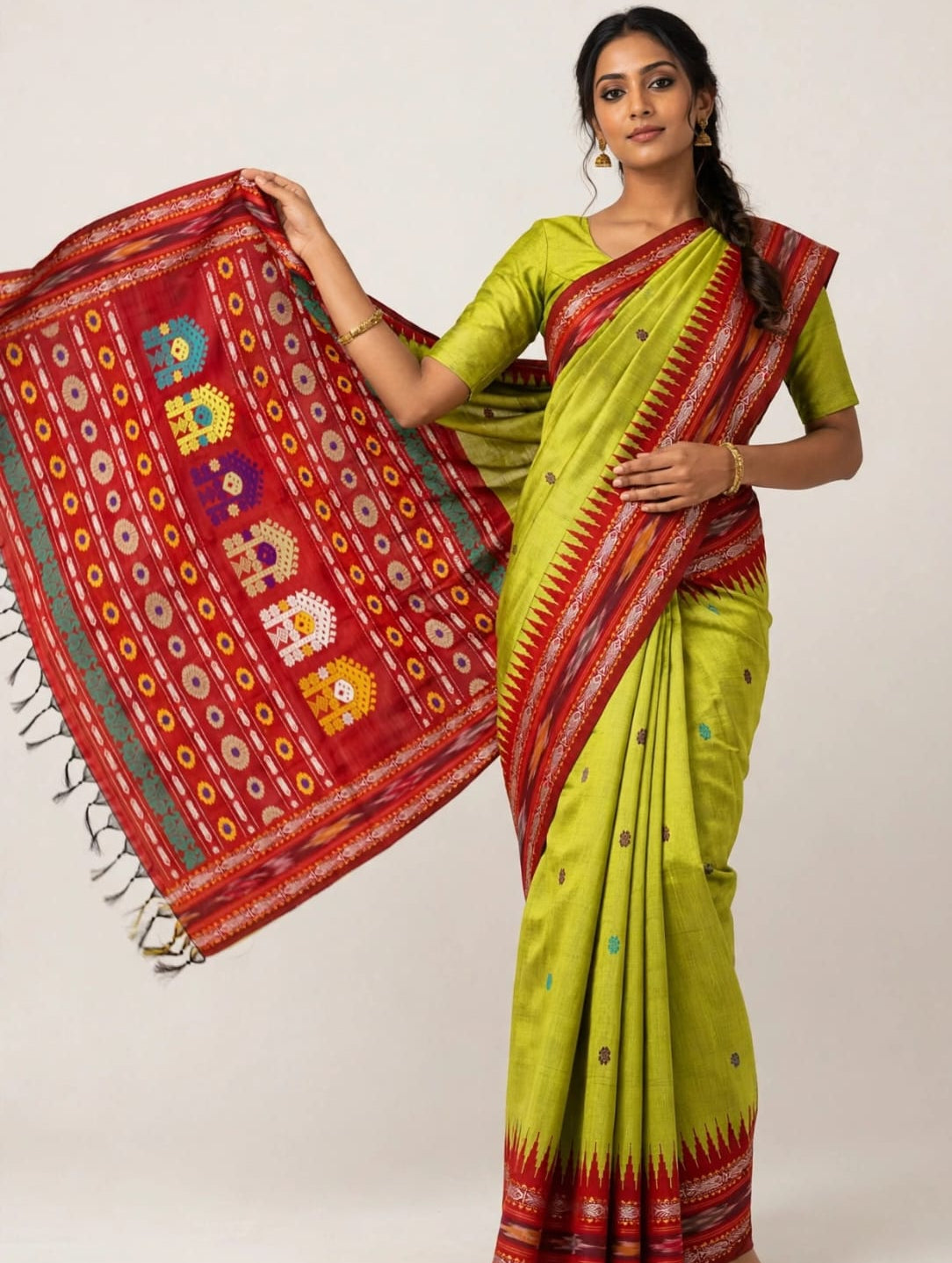 Chhattisgarh Pure Raw Silk Handloom Ikat Saree with Vidarbha Border & Dolabedi Pallu