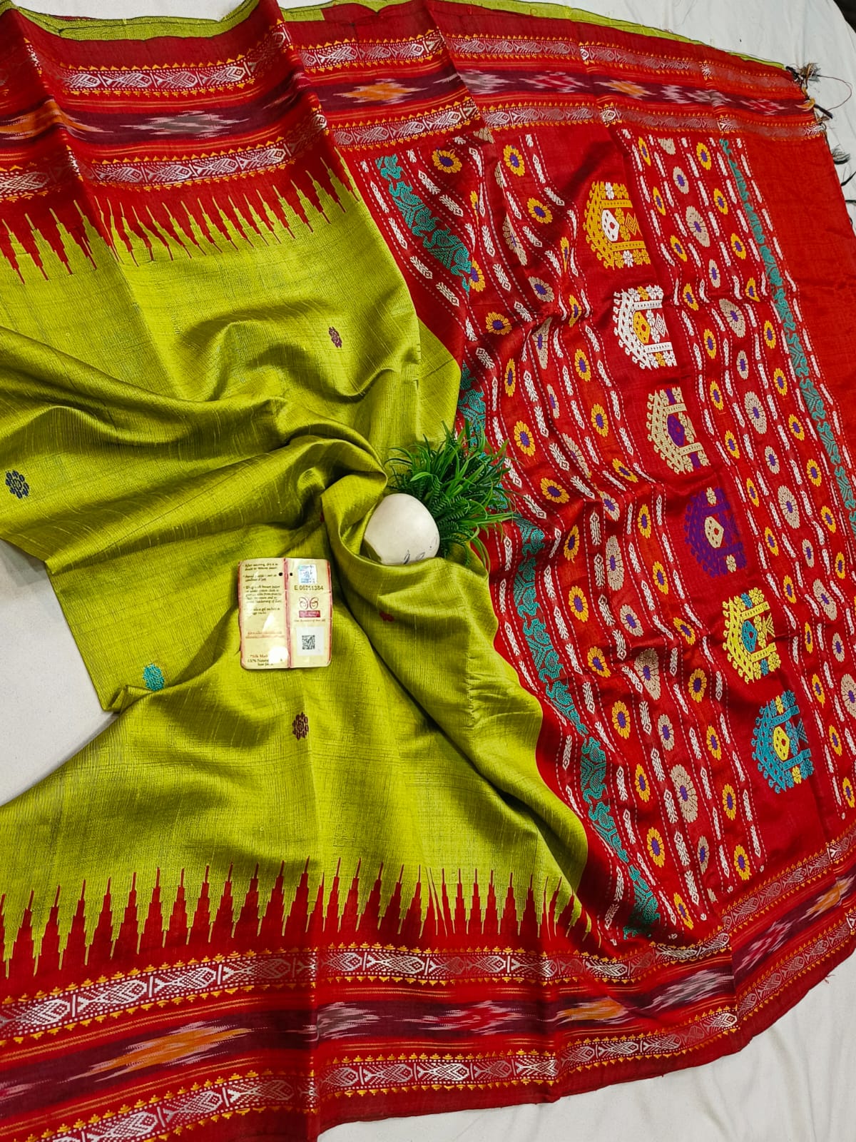 Chhattisgarh Pure Raw Silk Handloom Ikat Saree with Vidarbha Border & Dolabedi Pallu