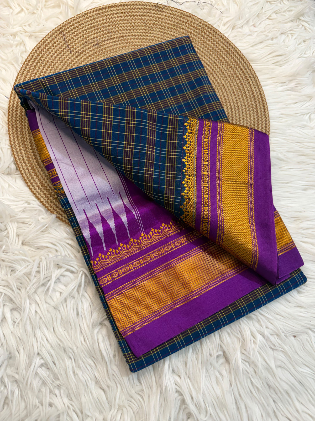 Karnataka Traditional Checks Mercerised Silk Saree with Silk Pallu
