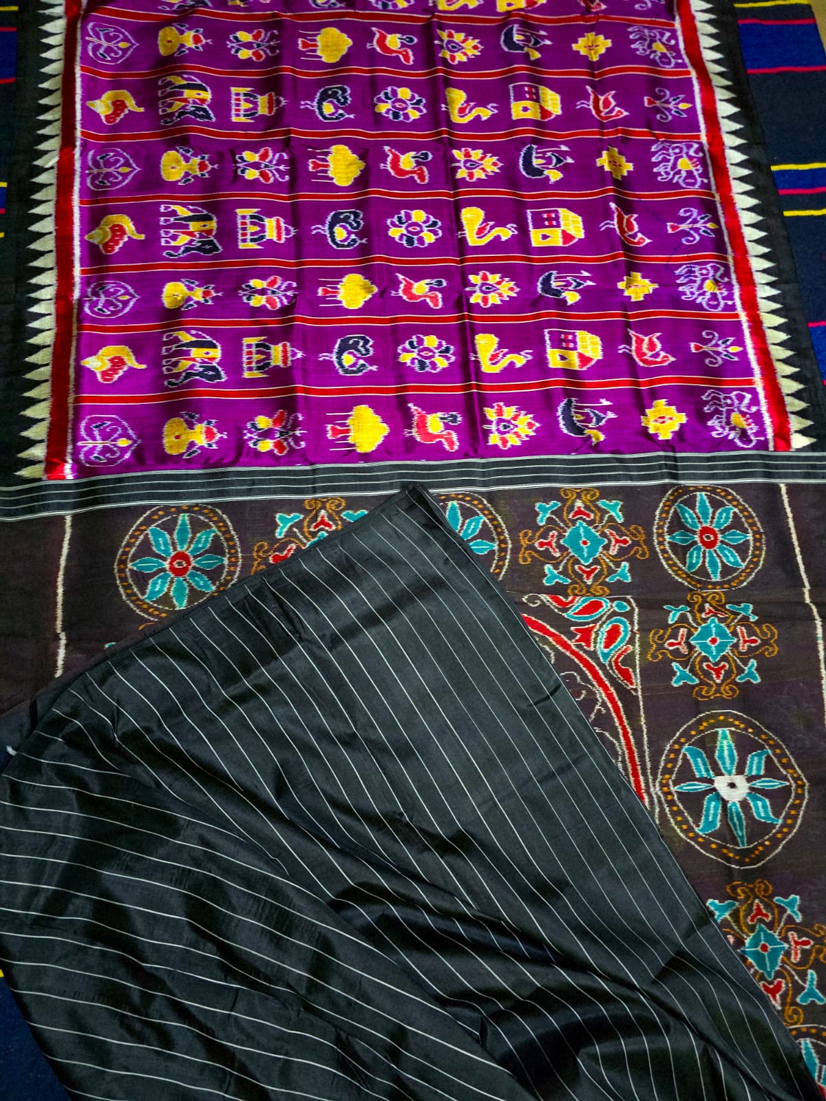 Odisha Handloom Nabakothi Khandua Silk Saree | Purple Body with Black Border