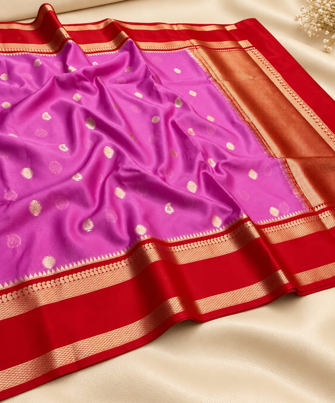 Banarasi Warm Soft Silk Katan Saree with Woven Buti & Zari Border
